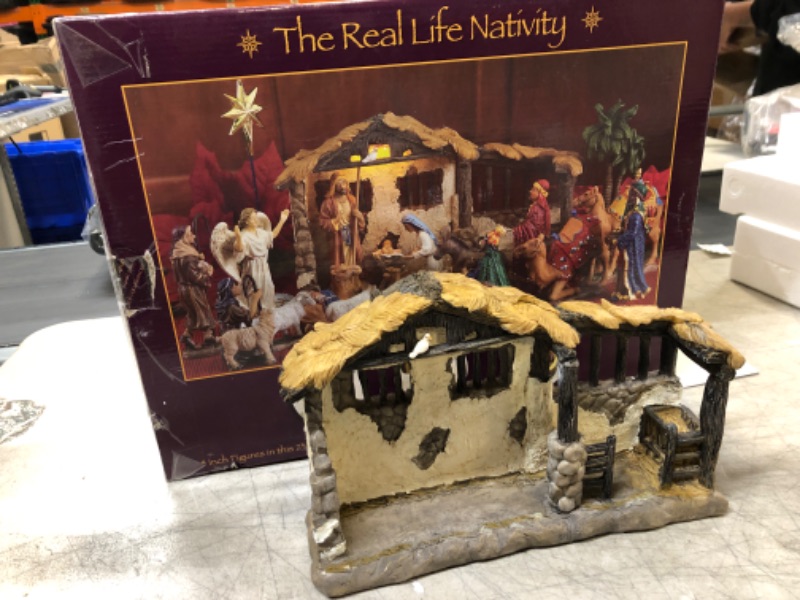 Photo 2 of  MISSING PARTS -------------------------Three Kings Gifts 23 Pieces, 5-Inch The Real Life Nativity - Includes Lighted Stable, Palm Tree and Chests of Gold, Frankincense and Myrrh