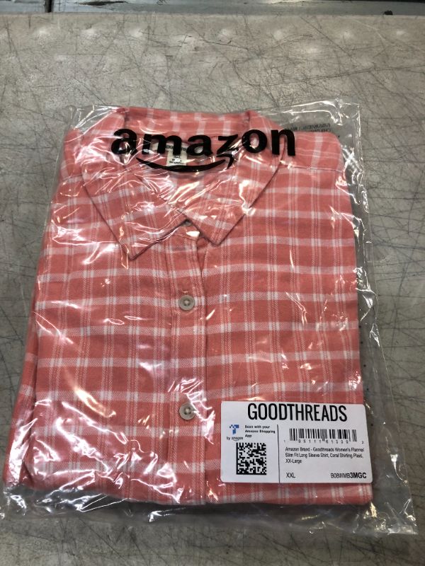 Photo 2 of Goodthreads Women's Brushed Flannel Drop-Shoulder Long-Sleeve Shirt XX-Large Coral Pink, Plaid