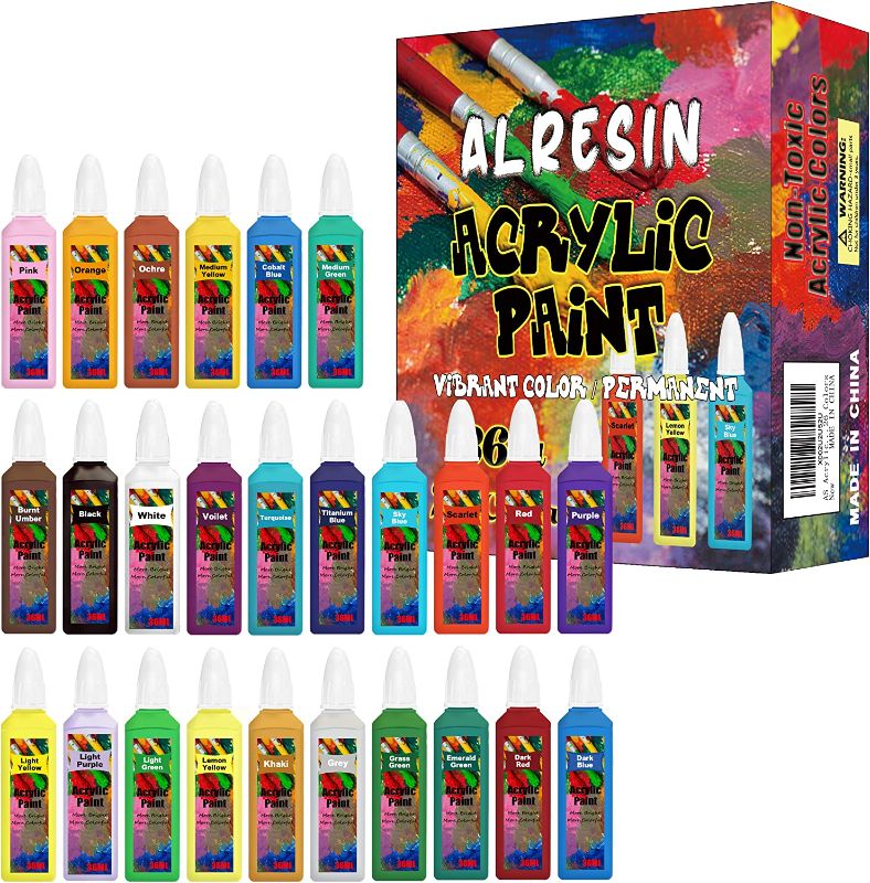 Photo 1 of Acrylic Paint Sets for Adults, Acrylic Paint 26 Colors Kit Easy Squeeze Bottle Non Toxic No Fading Acrylic Paint Rich Pigment for Kids Adults Artists Canvas Crafts Wood Painting
