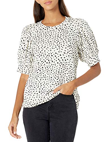 Photo 1 of Daily Ritual Women's Supersoft Terry Puff-Sleeve Top, White/Black, Dalmation Print, Small
