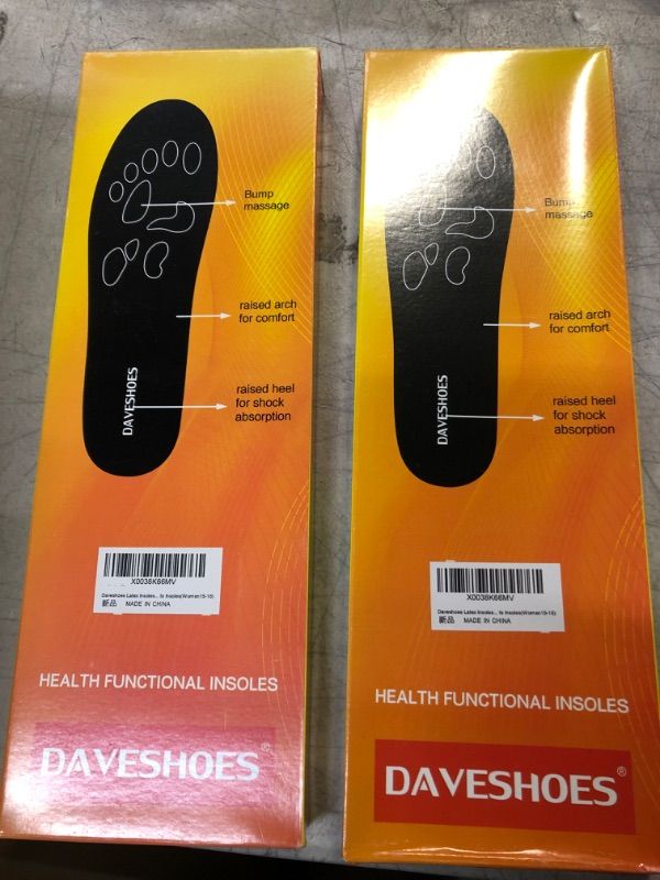 Photo 2 of 2 COUNT OF Daveshoes Unisex Latex Insoles for Women and Men 2022 Plantar Fasciitis Relief Orthotic Inserts Arch Support Insoles for Men and Women Shoe Inserts Insoles Women 14-16/Men 13-15