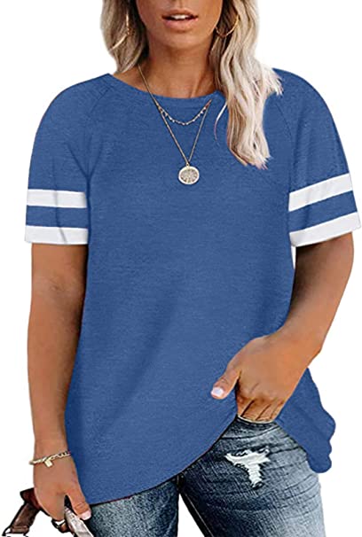 Photo 1 of LAYFAY Plus Size Tops for Women Casual Short Sleeve Oversized Tunic Tops Athletic T-Shirt, SIZE 16