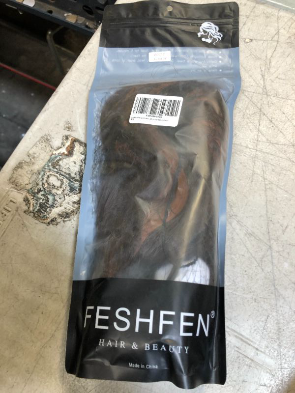 Photo 2 of FESHFEN Ponytail Hair Extensions Wavy Clip in Synthetic Ponytails 24 inch Dark Brown Mix Light Auburn Long Hair Pieces Drawstring Pony Tails Hairpieces for Women Girls