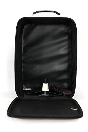 Photo 2 of Adolfo Design Medium Wig Travel Box with Top Handle, Shoulder Strap & Double Zipper, Carrying Case with Removable Head-Holding Base - Black & Purple

