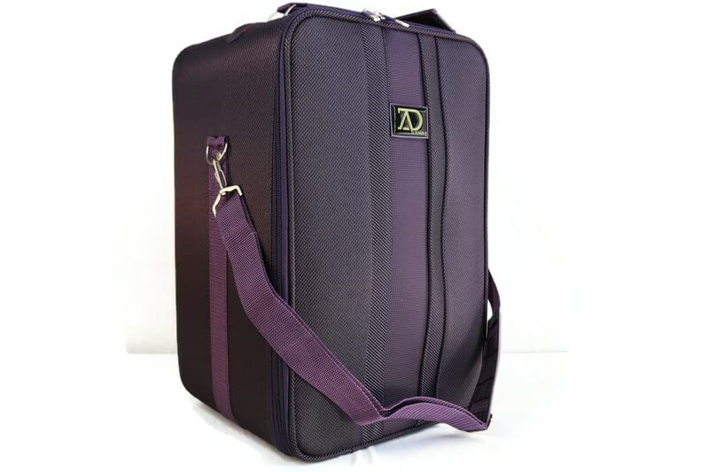 Photo 1 of Adolfo Design Medium Wig Travel Box with Top Handle, Shoulder Strap & Double Zipper, Carrying Case with Removable Head-Holding Base - Black & Purple

