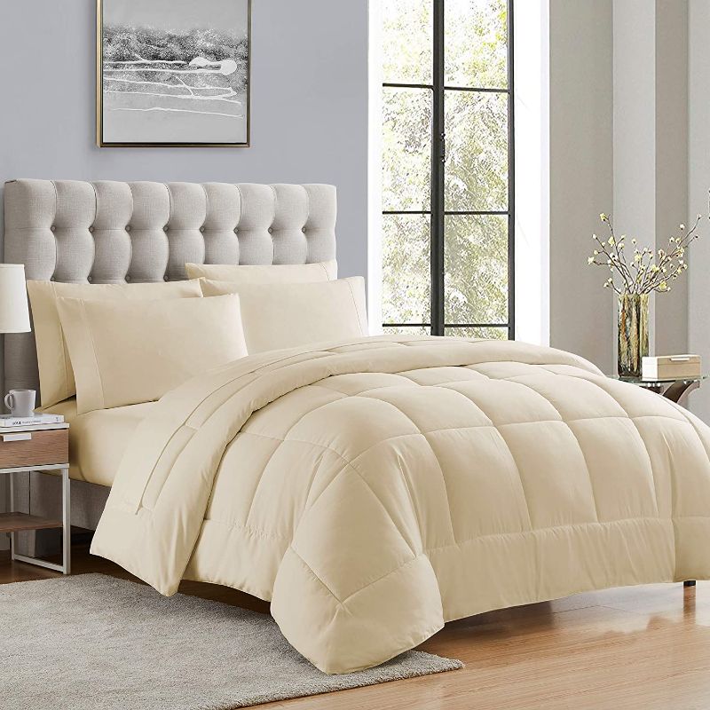 Photo 1 of  Down Alternative Comforter All Season Warmth Luxurious Plush Loft Microfiber Fill Duvet Insert Bedding, Full, Cream
