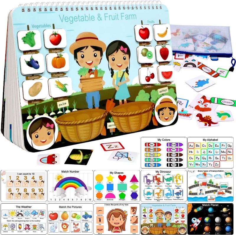 Photo 1 of Busy Book for Kids, Montessori Toys for Toddlers, Autism Sensory Educational Toys, 12 Pages Toddler Preschool Activity Binder and Early Learning Toys Book -...
