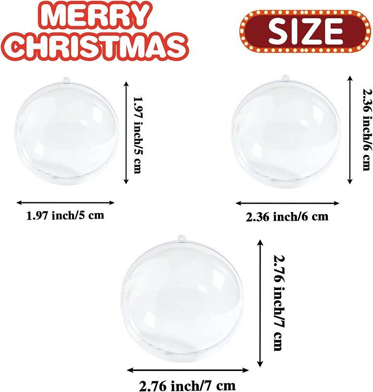 Photo 3 of 40 PCS Clear Christmas Ornaments,Clear Ornaments for Crafts Fillable,Clear Plastic Ornaments for Christmas Tree,Christmas Party Decorations,Home Decorations,Christmas Decorations(50mm,60mm,70mm)

