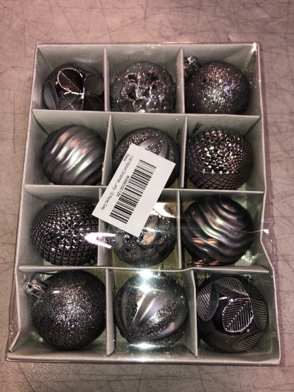 Photo 1 of 2.36"/60mm Christmas Balls Ornaments, Small Shatterproof Plastic Christmas Tree Decorations, Decorative Hanging Baubles for Christmas Holiday Wedding Party - 12 Pieces, Grey