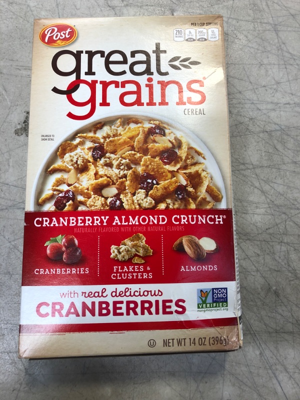 Photo 2 of  EXP 08-28-2023------------------Post Great Grains Cranberry Almond Crunch Whole Grain, Non GMO Verified, Heart Healthy Cereal, 14 Ounce Box
Visit the Post Store