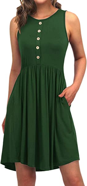 Photo 1 of EASYDWELL Sleeveless Casual Summer Flare Tshirt Dress with Pockets Sundresses for Women SIZE S
