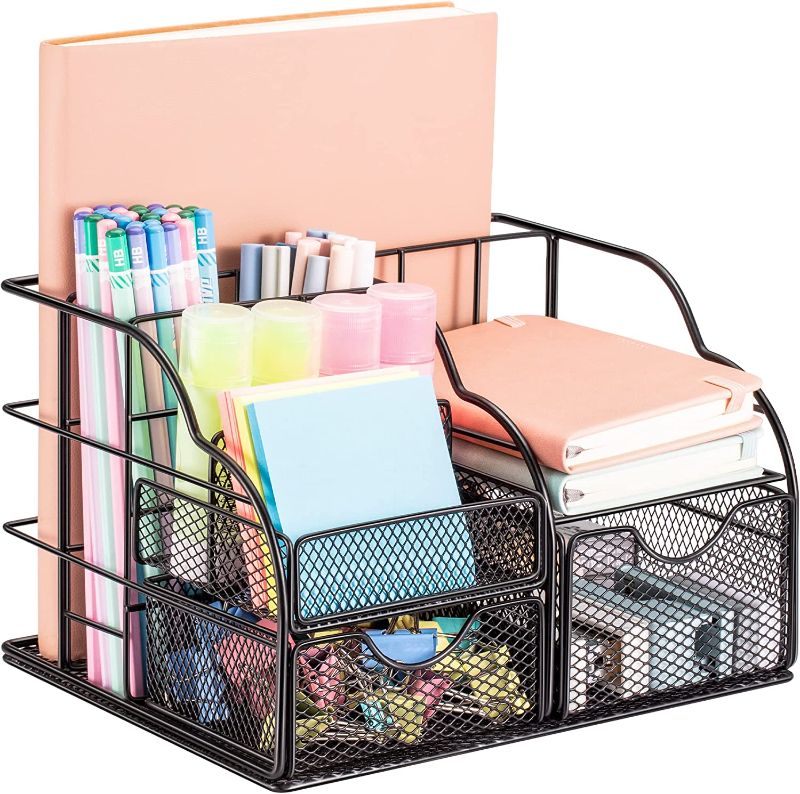 Photo 1 of SMARTAKE Office Mesh Desk Organizer, Office Supplies Desk Accessories Storage