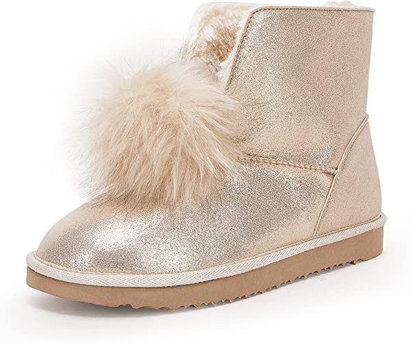 Photo 1 of Coutgo Womens Classics Winter Snow Boots Faux Fur Lined Pom-Pom Slip on Warm Ankle Boots SIZE 5
