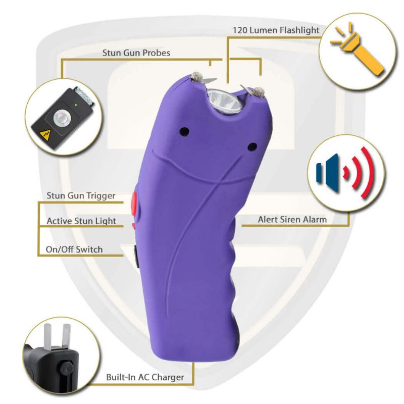 Photo 2 of Purple Stun Gun With Holster Flashlight And Alarm Model For Easy Grip Rechargeable
  