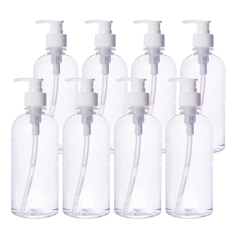 Photo 1 of 8 Pack Plastic Pump Bottles 12 Ounce, Refillable Plastic Pump Bottles with Travel Lock (Clear)