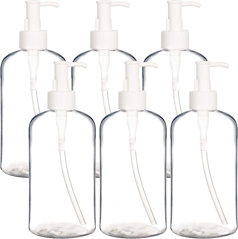 Photo 1 of 6 Pack Plastic Pump Bottles 12 Ounce, Refillable Plastic Pump Bottles with Travel Lock (Clear)