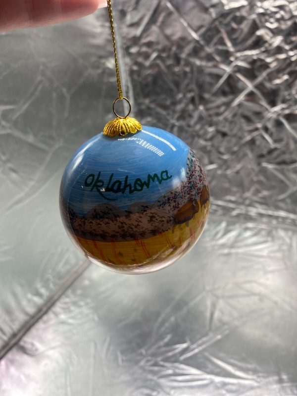 Photo 2 of Hand Painted Glass Christmas Ornament -OKLAHOMA