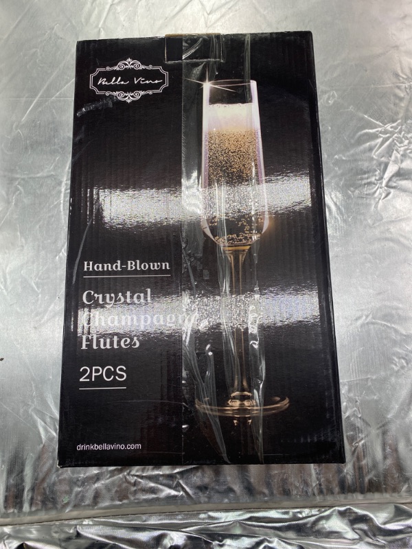 Photo 3 of GLASSWARE Classy Champagne Flutes - Hand Blown Crystal Champagne Glasses - Set of 2 Elegant Flutes – Gift for Wedding, Anniversary, Christmas – 8oz, Clear