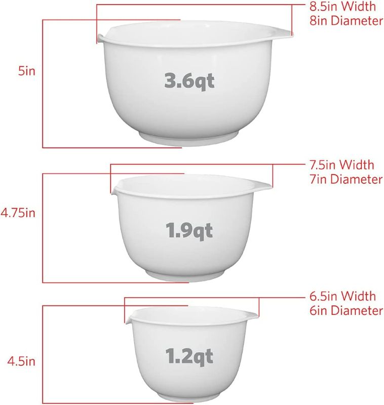 Photo 2 of Glad Mixing Bowls with Pour Spout, Set of 3 | Nesting Design Saves Space | Non-Slip, BPA Free, Dishwasher Safe Plastic | Kitchen Cooking and Baking Supplies, White