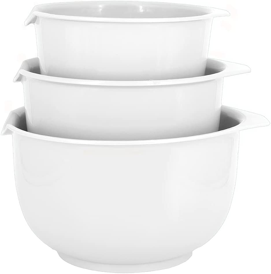 Photo 1 of Glad Mixing Bowls with Pour Spout, Set of 3 | Nesting Design Saves Space | Non-Slip, BPA Free, Dishwasher Safe Plastic | Kitchen Cooking and Baking Supplies, White