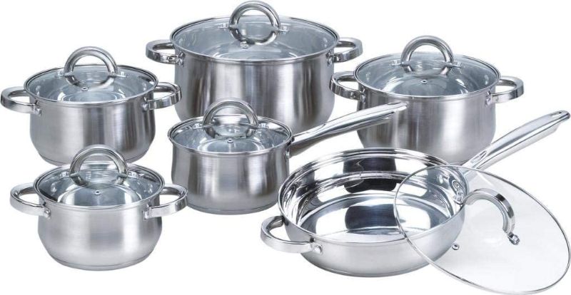Photo 1 of 12-Piece Stainless Steel Cookware Sets with Glass Lid