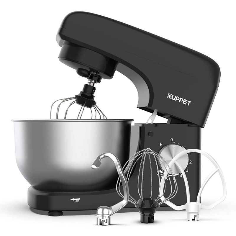 Photo 1 of UPPET Stand Mixer, 8-Speed Tilt-Head Electric Food Mixer with Dough Hook, Wire Whip & Beater, Pouring Shield, 4.7QT Stainless Steel Bowl (Black color)