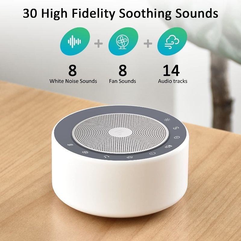 Photo 2 of   White Noise Machine, Sound Machine with 30 High Fidelity Soundtracks, Adjustable 7 Color Night Lights, Full Touch Metal Grille, Timer & Memory Features, Plug in, Sleep Machine for Baby Adults