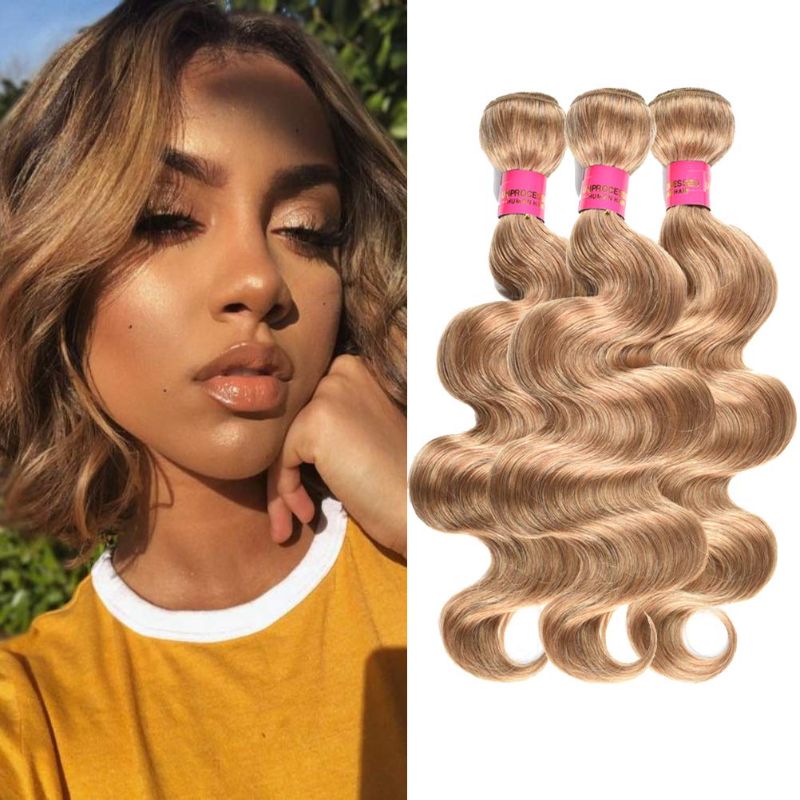 Photo 1 of Honey Blonde Bundles Human Hair Honey Blonde Bundles Body Wave 8A Grade Color #27 Brazilian Virgin Hair Extensions (10"12"14")