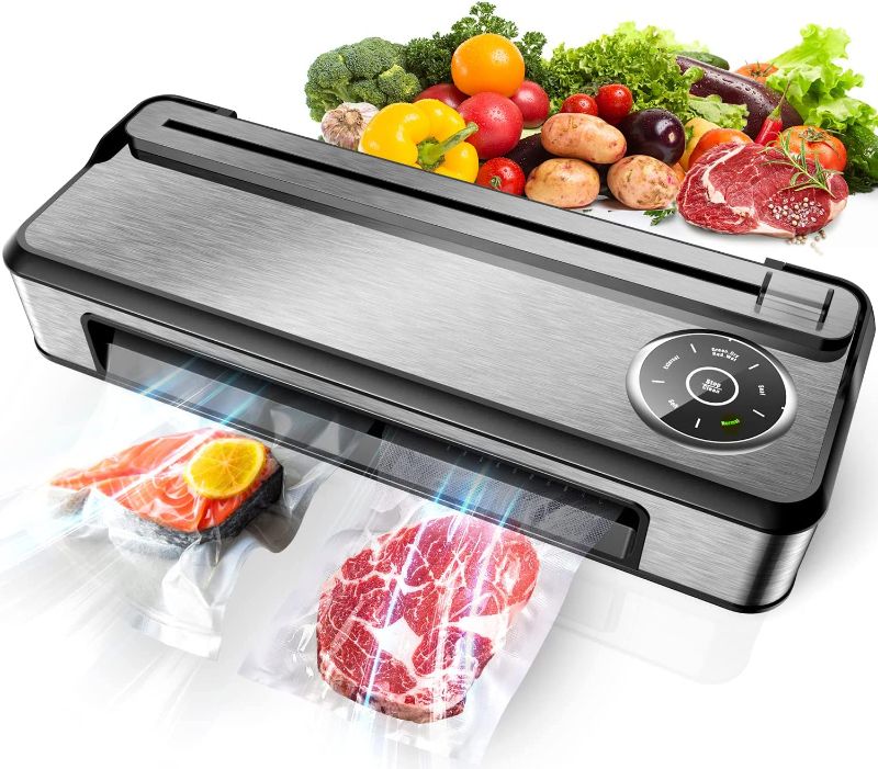 Photo 1 of Vacuum Sealer Machine, -85Kpa Full Automatic Food Vacuum Sealer with Cutter, Air Vacuuming System with Vacuum Bags, Auto Clean, Stainless Steel, for Food Storage and Sous Vide