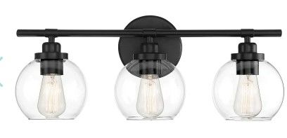 Photo 1 of Bathroom Light Fixtures 3 Lights Vanity Light with Black Round Finish, Bathroom Vanity Lights with Clear Globe Glass, Matted Black Wall Sconce for Mirror, Bedroom, Living Room, Kitchen NEW 