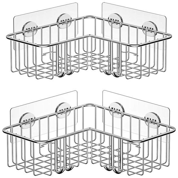 Photo 1 of 2-Pack Corner Shower , Adhesive Bath Shelf with Hooks, s Steel Storage Organizer for Bathroom NEW