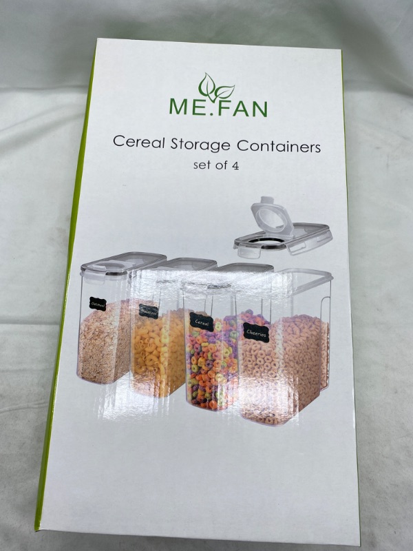 Photo 2 of ME.FAN Cereal Storage Containers [4 Set] Airtight Food Storage Containers 4L(135oz) - Large Kitchen Storage Keeper with 24 Chalkboard Labels - BPA Free, Easy Pouring Lid (Black) NEW