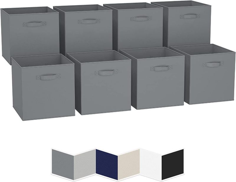 Photo 1 of 13x13 Large Storage Cubes (Set of 8). Fabric Storage Bins with Dual Handles | Cube Storage Bins for Home and Office | Foldable Cube Baskets For Shelf | Closet Organizers and Storage Box (Grey) NEW