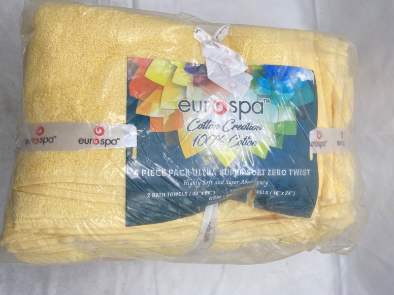 Photo 2 of EuroSpa Bath Towels | 100% Cotton 4 Piece Zero Twist | Luxury Bathroom Towel Set | Quick Dry | Highly Absorbent Towels for Bathroom |(2 PCS 30X60 & 2 PCS 16X24) |Ultra Super Soft | Large Bath Towels YELLOW NEW 