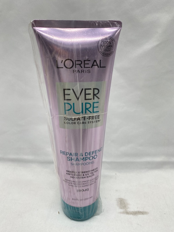Photo 2 of L'Oreal Paris EverPure Repair and Defend Sulfate Free Shampoo for Color-Treated Hair, Strengthens and Repairs Damaged Hair, with Goji, 8.5 Fl; Oz (Packaging May Vary) 8.5 Fl Oz (Pack of 1) Shampoo - pack of 1 NEW