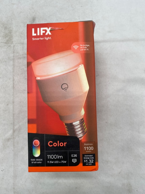Photo 2 of LIFX Color, A19 1100 lumens, Wi-Fi Smart LED Light Bulb, Billions of Colors and Whites, No bridge required, Works with Alexa, Hey Google, HomeKit and Siri, Multicolor NEW 