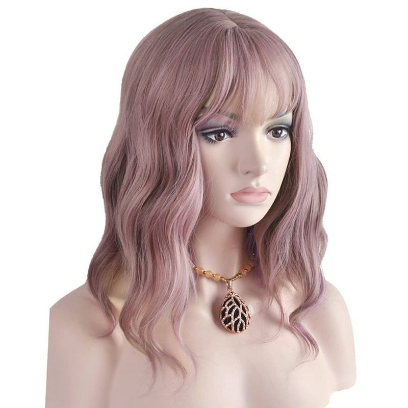 Photo 1 of BERON 14 Inches Purple Wig Short Curly Wig Women Girl's Synthetic Wig Dust Purple Wig with Bangs Wig Cap Included NEW