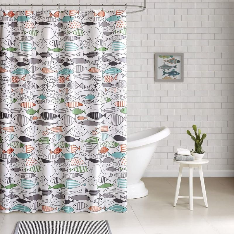 Photo 1 of HipStyle - Sardinia -  Modern Multi-color Fish - Cotton Printed - Designer Shower Curtain - - Machine Washable NEW 