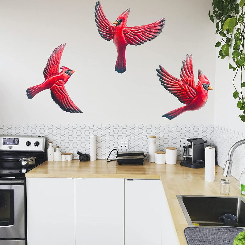 Photo 2 of  Metal Red Bird Wall Decoration Bird Wall Hanging Decor Outdoor Metal Wall Art Cardinal Outdoor Decor Suitable for Living Room Bedroom Patio Kitchen Outdoor Fence Decoration NEW 