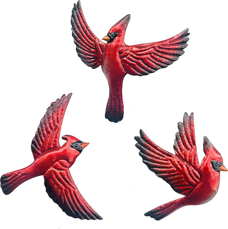 Photo 1 of  Metal Red Bird Wall Decoration Bird Wall Hanging Decor Outdoor Metal Wall Art Cardinal Outdoor Decor Suitable for Living Room Bedroom Patio Kitchen Outdoor Fence Decoration NEW 
