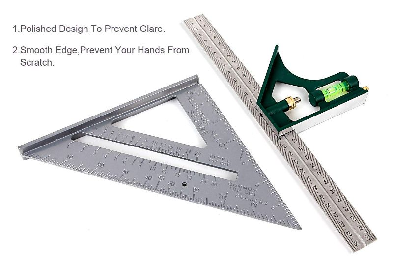 Photo 1 of 7 Inch Rafter Square & 12 inch Combination Square, Triangle Carpenters Square Rafter Square Angle Measuring Ruler, Aluminum Alloy Carpenter Square Layout Tools Angle Scale-Easy-Read Woodworking Tools NEW