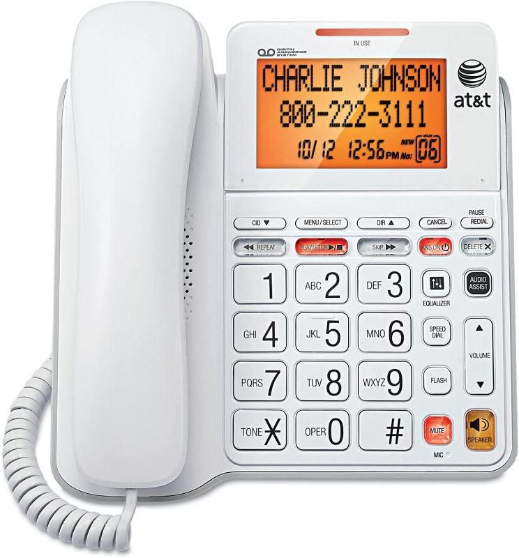 Photo 1 of AT&T CL4940 Corded Standard Phone with Answering System and Backlit Display, White (Renewed) NEW