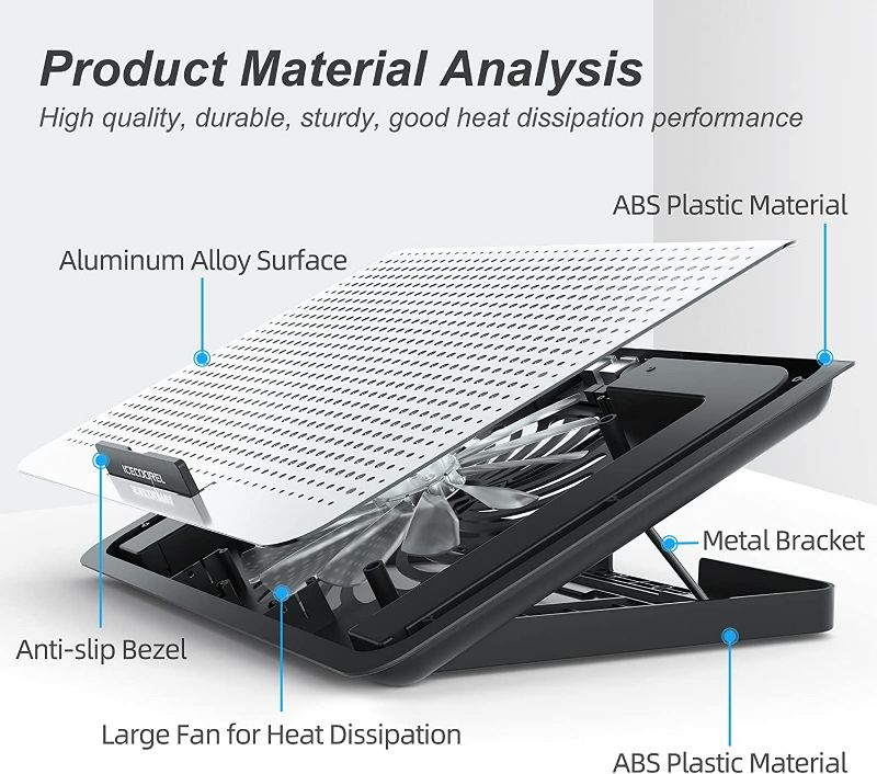 Photo 2 of ICE COOREL Aluminum Laptop Cooling Pad 2023 Upgrade, Laptop Cooler Stand with 7 Height Adjustable, Laptop Fan Cooling Pad for Laptop 12-15.6 Inch, Notebook Cooler Pad with Two USB Port (Silver) NEW