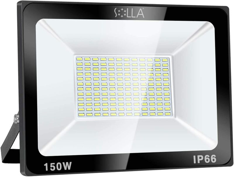Photo 1 of SOLLA 150W LED Flood Light, IP66 Waterproof, 12000lm, 800W Equivalent, Super Bright Outdoor Security Lights, 6000K Daylight White, Outdoor Floodlight for Garage, Garden, Lawn and Yard NEW