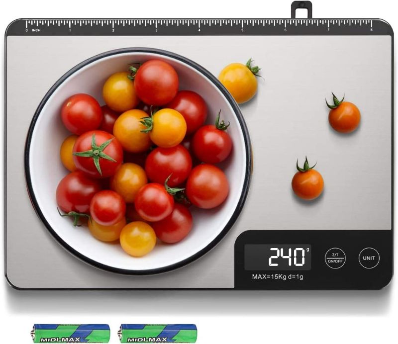 Photo 1 of Amiloe MAX 33lb Kitchen Scale with Measure Length(8inch), Food Scales Digital Weight Grams and Oz with Shrink Hook, 6 Units, Tare Function, High Precision to 1g/0.1oz for Baking and Cooking NEW