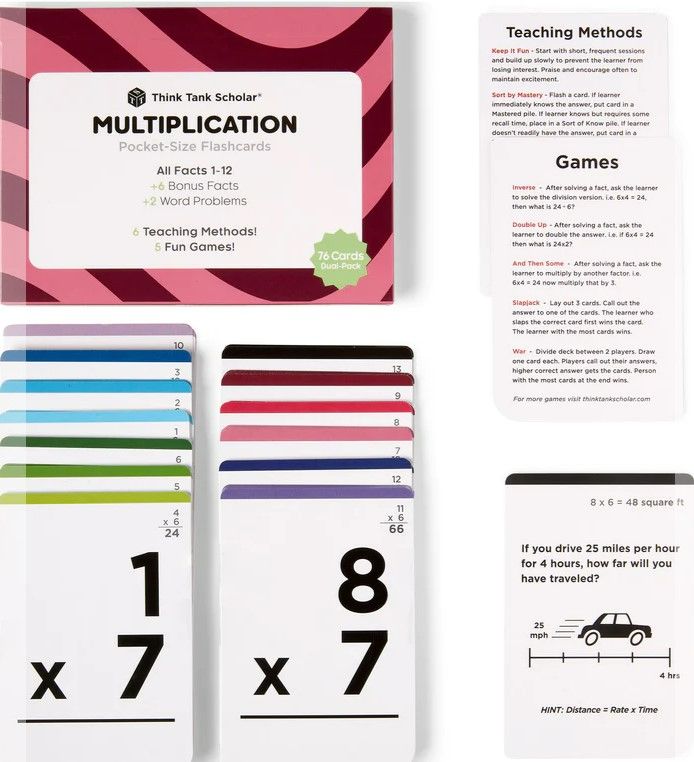 Photo 1 of POCKET-SIZE MATH MULTIPLICATION FLASHCARDS | FULL SET (ALL FACTS 1-12) | COLOR CODED NEW 