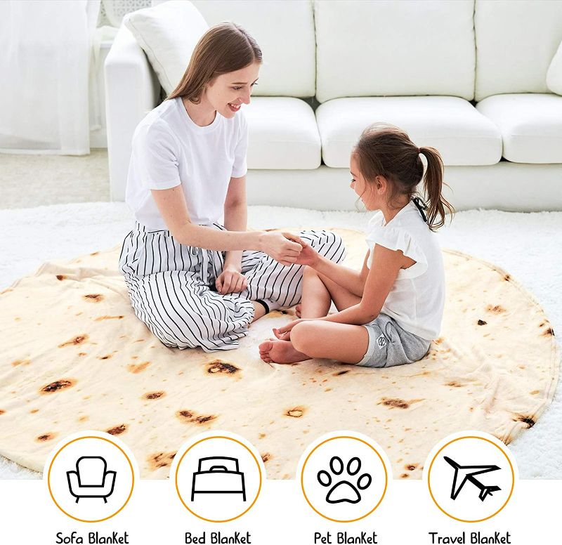 Photo 2 of CASOFU Tortilla Blanket Double Sided Giant Flour Tortilla Throw Blanket, Novelty Tortilla Blanket for Your Family, 285 GSM Soft and Comfortable Flannel Taco Blanket. (Beige, 60 inches) NEW