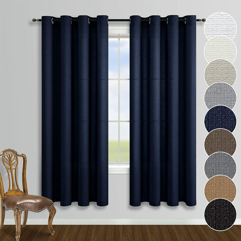 Photo 1 of KOUFALL Blue Semi Blackout Window Curtains for Boys Bedroom 63 inch Length Set of 2 Panels Grommet Airy Light Heat Reducing Privacy Sheer Navy Blue Drapes for Living Room Kids Gamer NEW