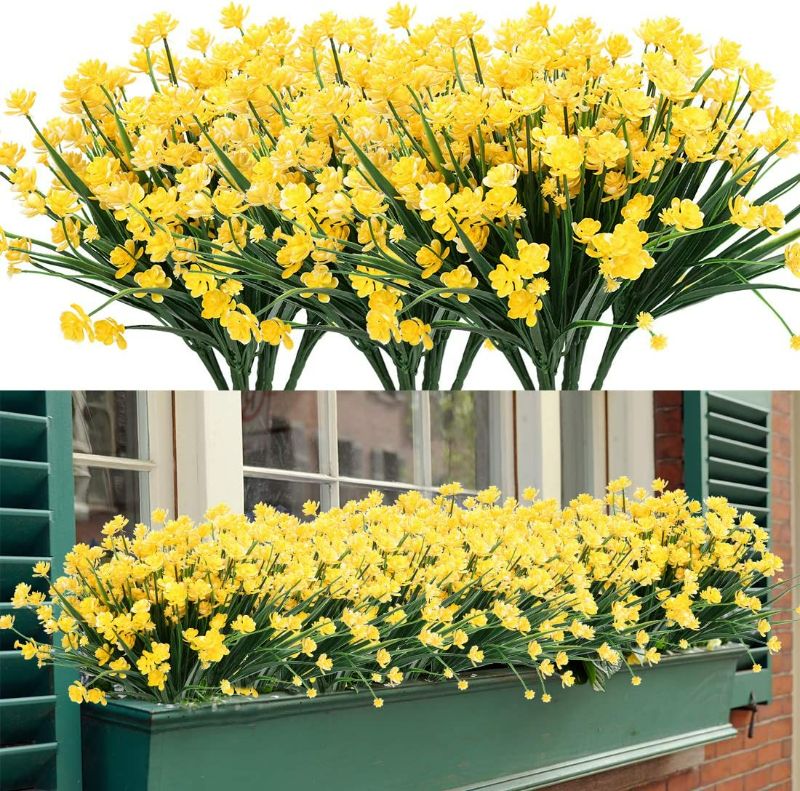 Photo 1 of HAPLIA 8 Bundles Artificial Flowers, Fake Artificial Greenery UV Resistant No Fade Faux Plastic Plants for Wedding Bridle Bouquet Indoor Outdoor Home Garden Kitchen Office Table Vase (Yellow) NEW
