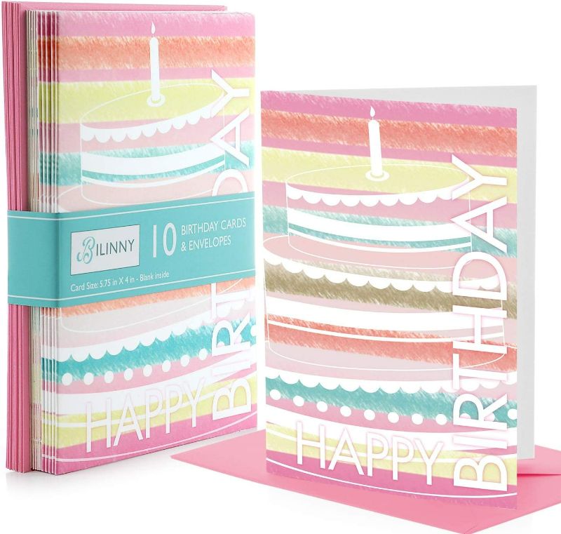 Photo 1 of (2 Pack) Bilinny Happy Birthday Cards & Envelopes 10 Pack (Pink) NEW 